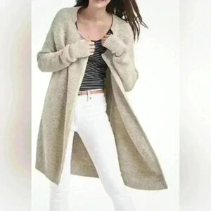 Gap Oversized 100% Cotton Textured Lapel Long Cardigan Oatmeal Heather; size S